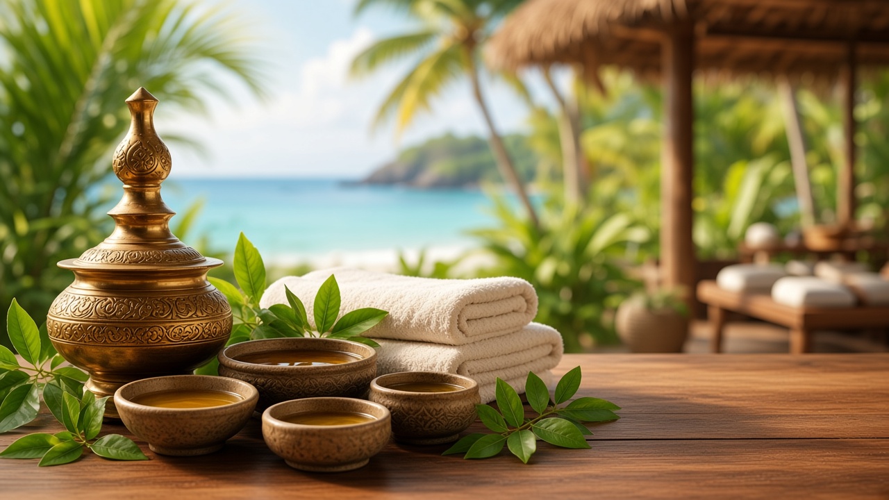 Traditional Ayurvedic herbs and oils used in Kerala recovery programs