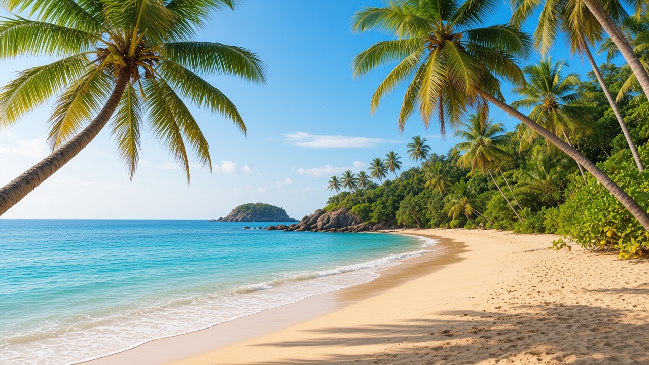 Palm-lined beach near Kovalam, Kerala